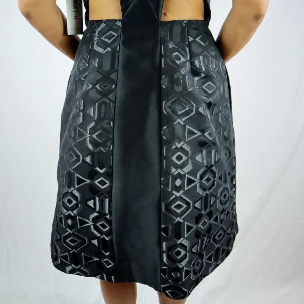NWT Theia Black Printed A-Line Cocktail Dress $650 - Picture 8 of 10